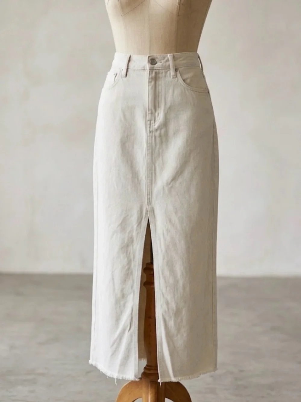 J.Crew White Denim Maxi Jean Skirt High Rise Raw Hem Front Slit BY453 Coastal 29